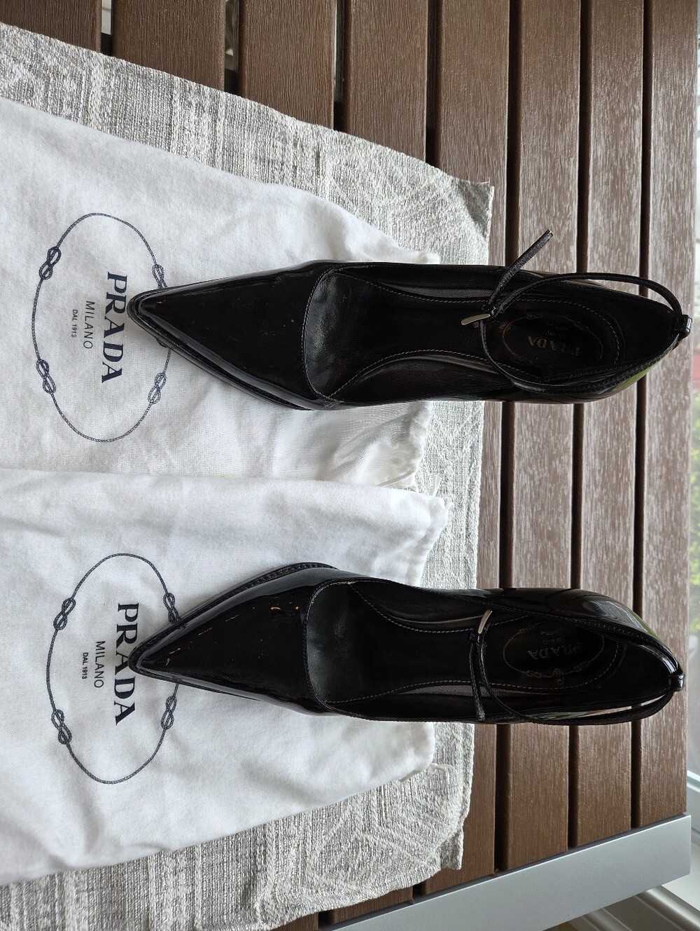 Prada Black Patent Leather Pointed-Toe Ankle-Strap Pumps - Picture 13 of 14